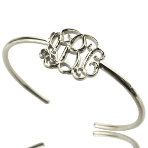 Sterling Silver Thin Monogram Cuff Bracelet