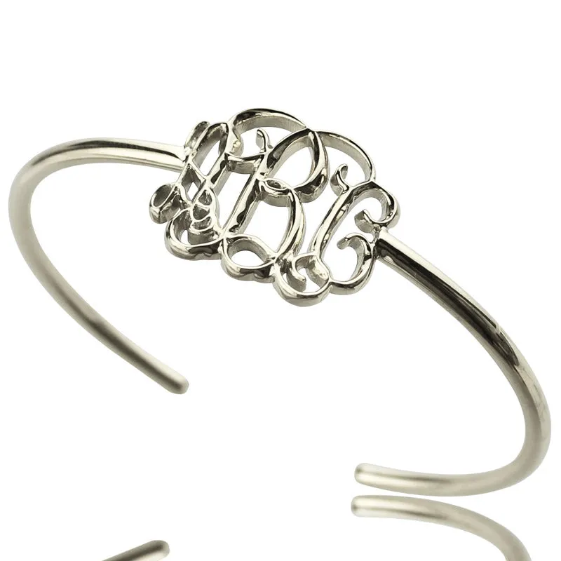 Sterling Silver Thin Monogram Cuff Bracelet