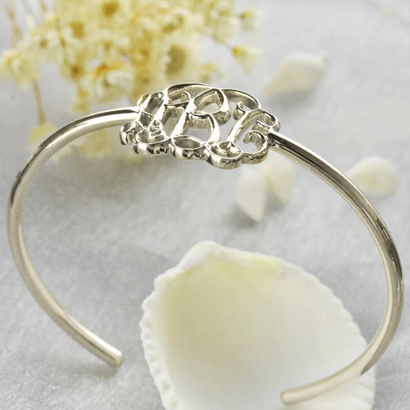 Sterling Silver Thin Monogram Cuff Bracelet