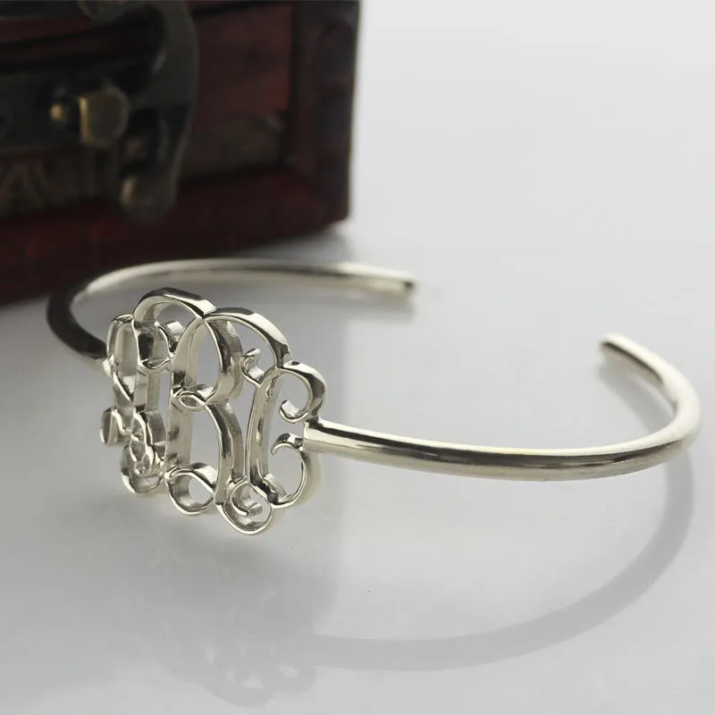 Sterling Silver Thin Monogram Cuff Bracelet