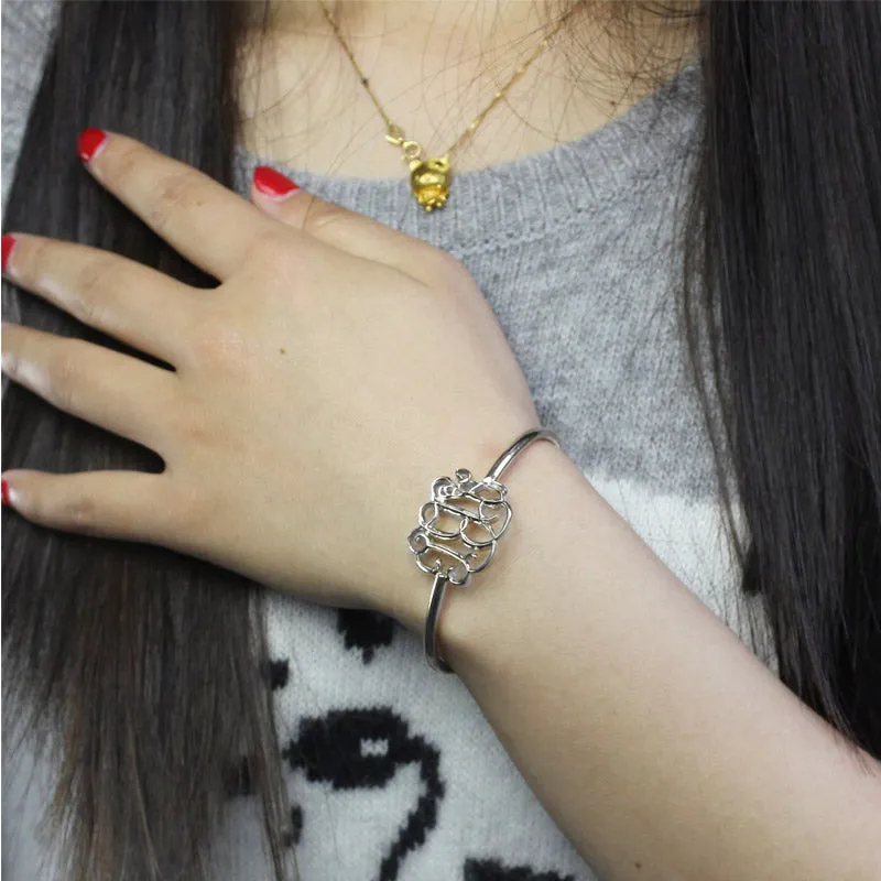 Sterling Silver Thin Monogram Cuff Bracelet