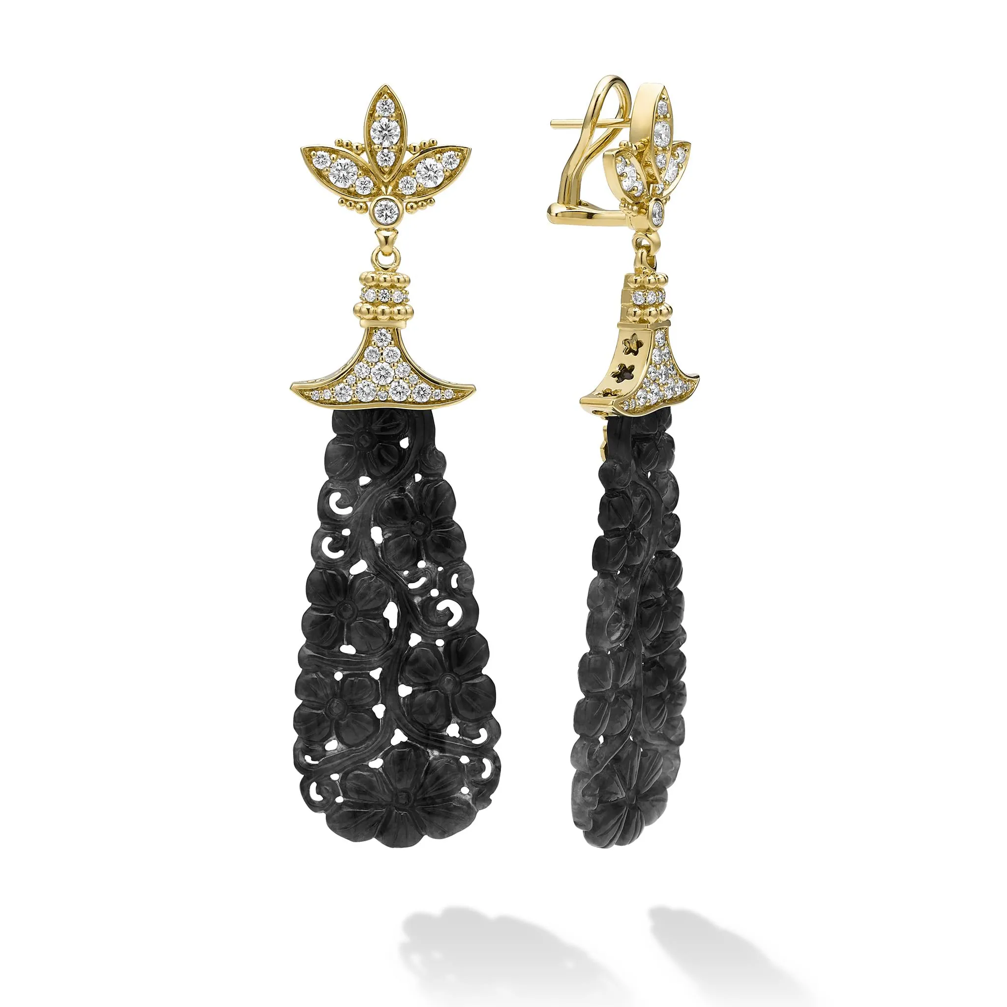 Studio 18K Gold Black Jade and Diamond Teardrop Earrings