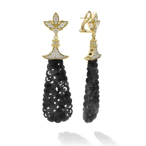 Studio 18K Gold Black Jade and Diamond Teardrop Earrings
