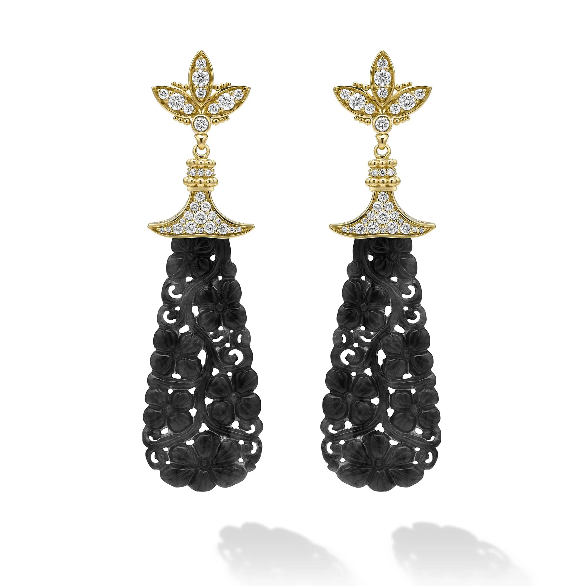 Studio 18K Gold Black Jade and Diamond Teardrop Earrings