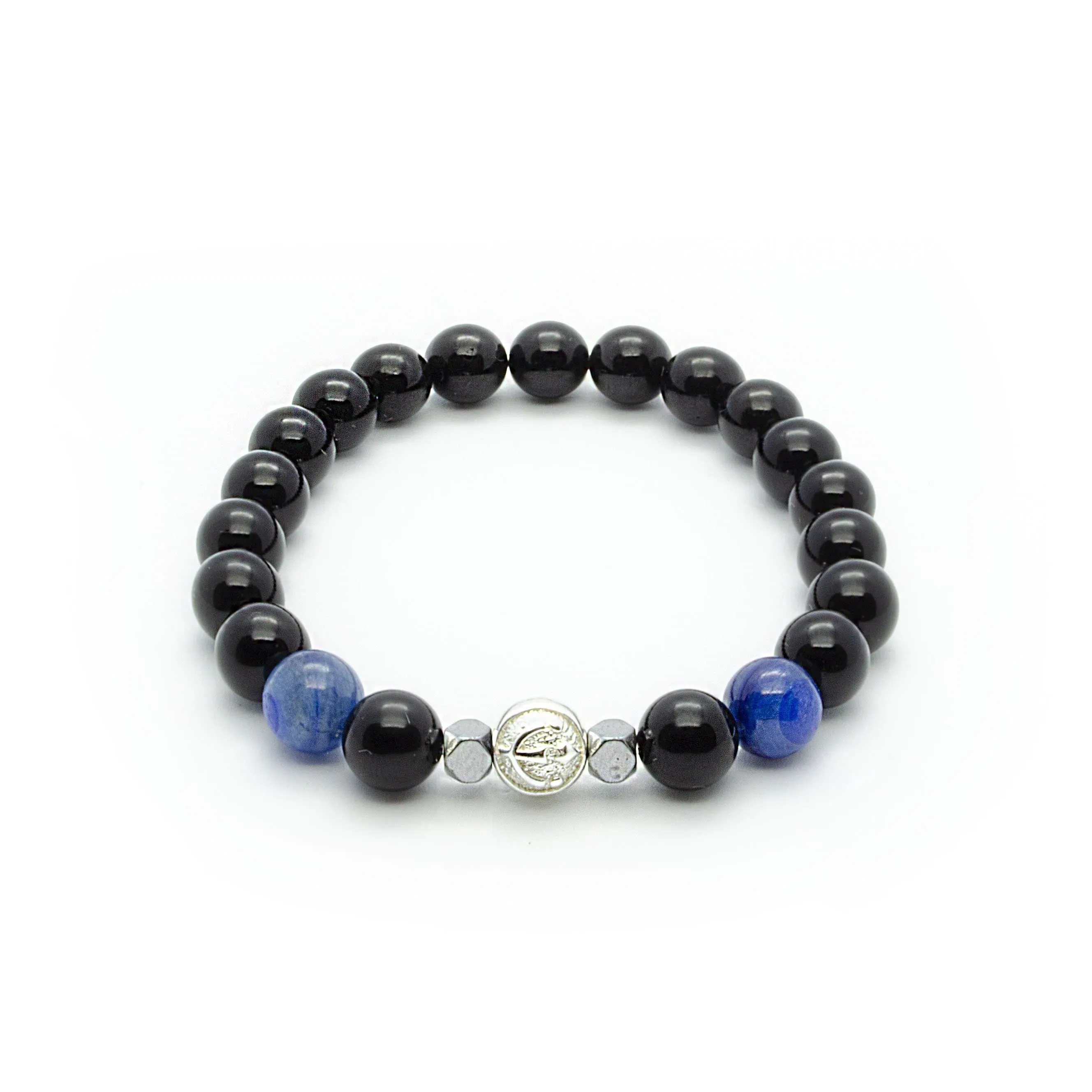 Supreme Black Onyx Bracelet With Blue Kyanite and Hematite in Silver | 8MM