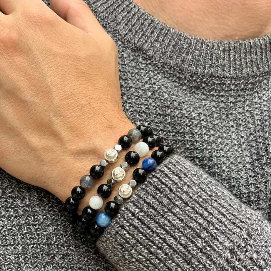 Supreme Black Onyx Bracelet With Blue Kyanite and Hematite in Silver | 8MM