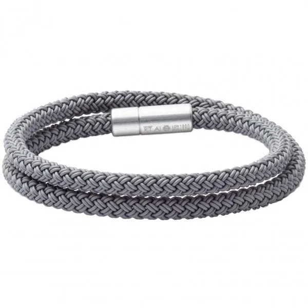 Tateossian RT Silver Braided Bracelet, Rubber Cable, Anodized Aluminum Clasp, Double Wrap