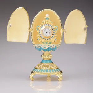 Teal Faberge Egg with Clock Inside