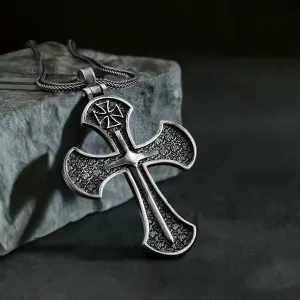 Templar Knights Sword 925 Sterling Silver Cross Pendant Necklace