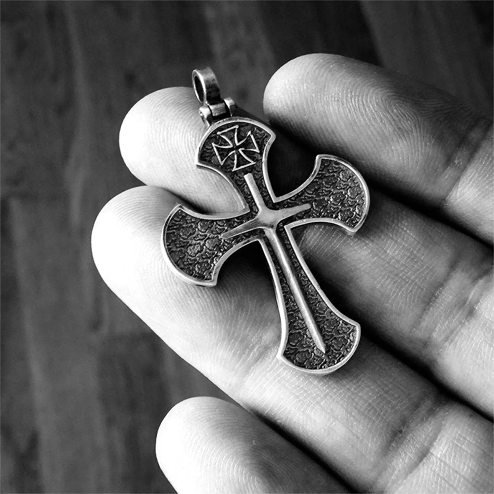 Templar Knights Sword 925 Sterling Silver Cross Pendant Necklace