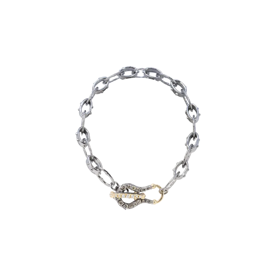 TEXTURED HORSESHOE LINK BRACELET WITH WHITE AND CHAMPAGNE DIAMONDS