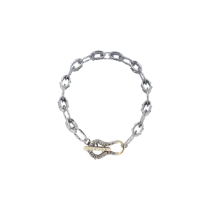 TEXTURED HORSESHOE LINK BRACELET WITH WHITE AND CHAMPAGNE DIAMONDS