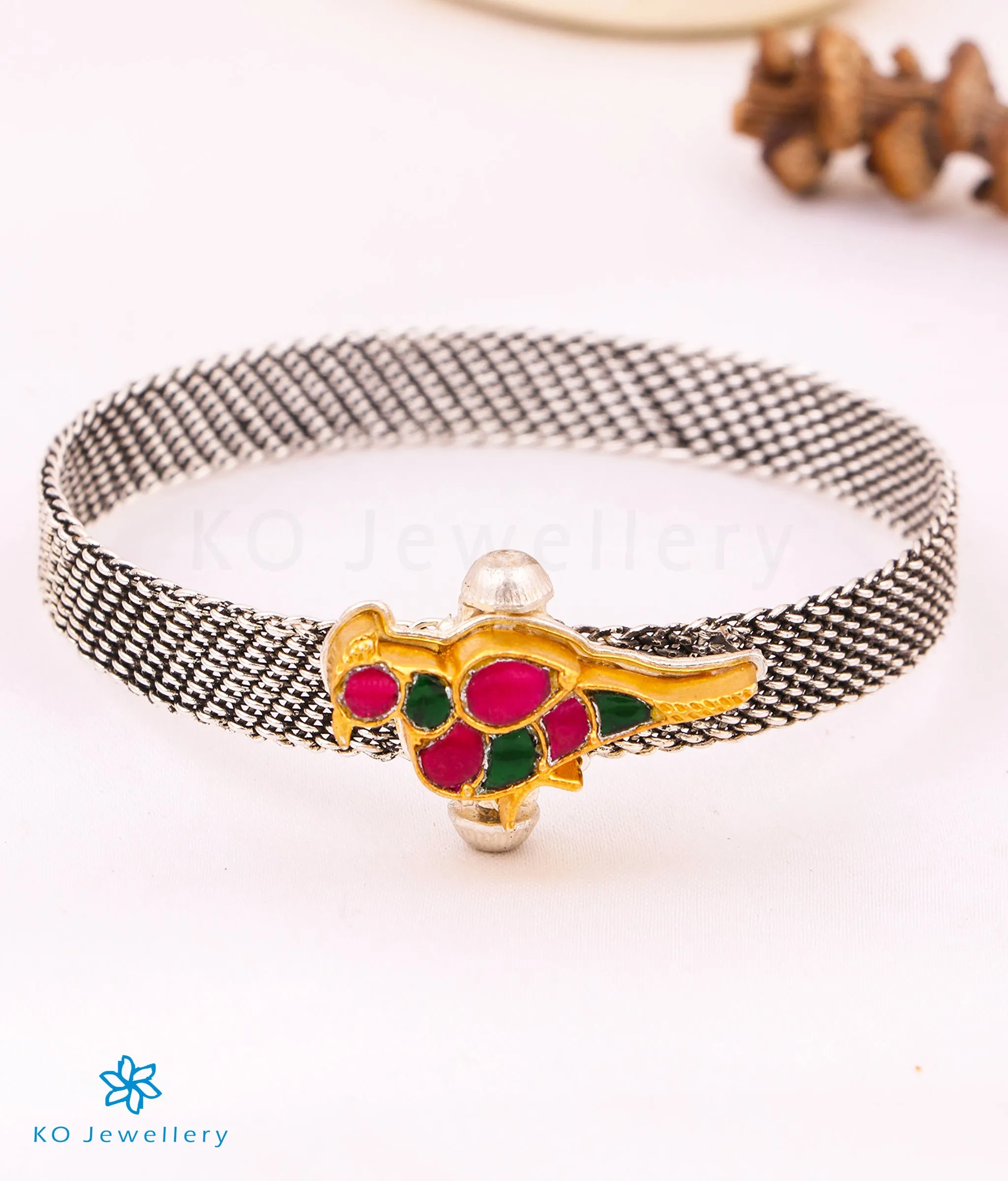 The Akshat Silver Parrot Bracelet (Size/2.2/2.4/2.6/2.8)