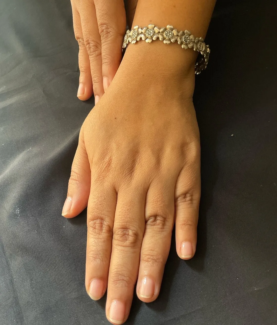 The Bloom Sparkle Silver Marcasite Openable Bracelet (Free Size)