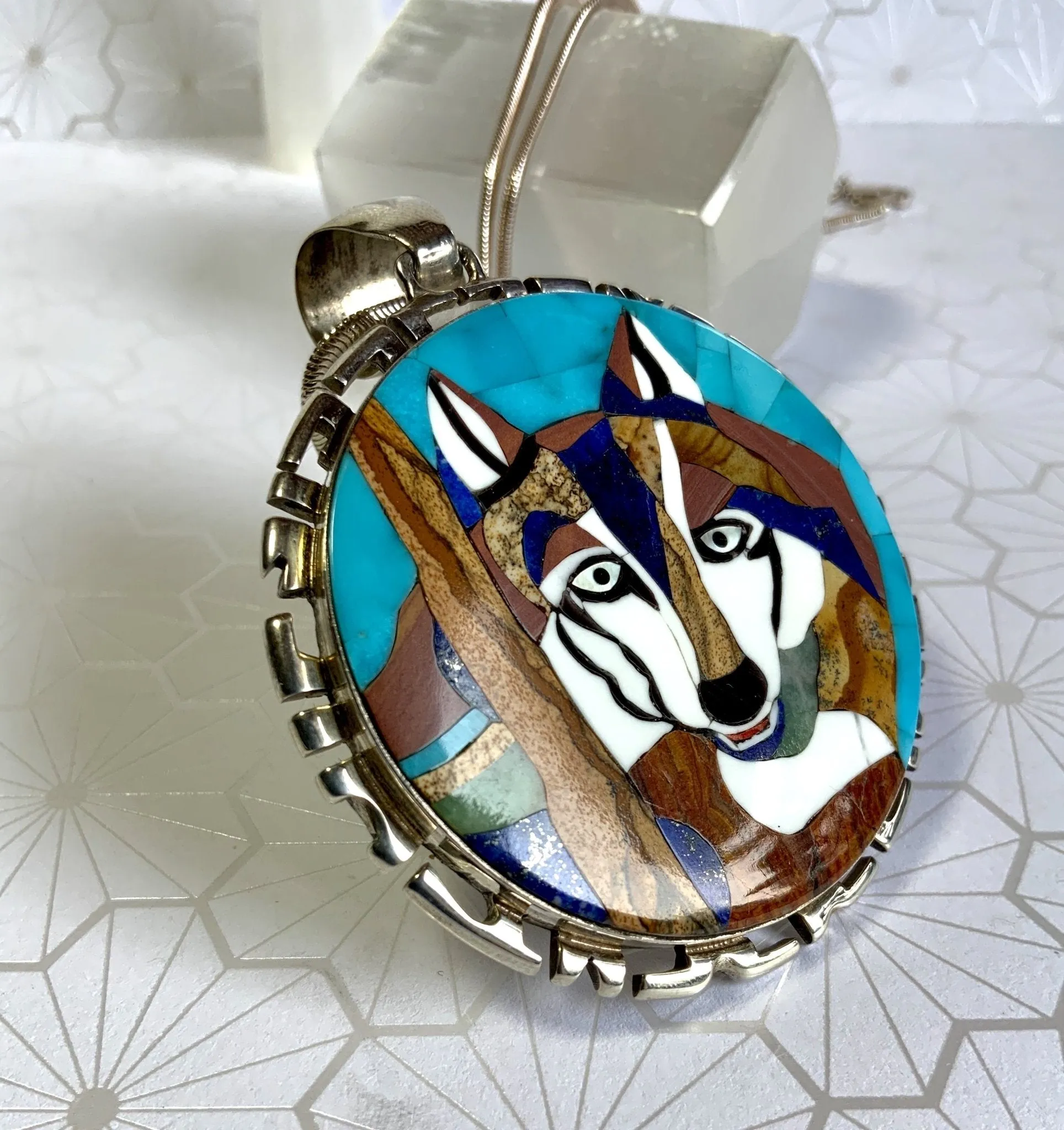 The Wolf in the Wood Inlay Heritage ART Pendant
