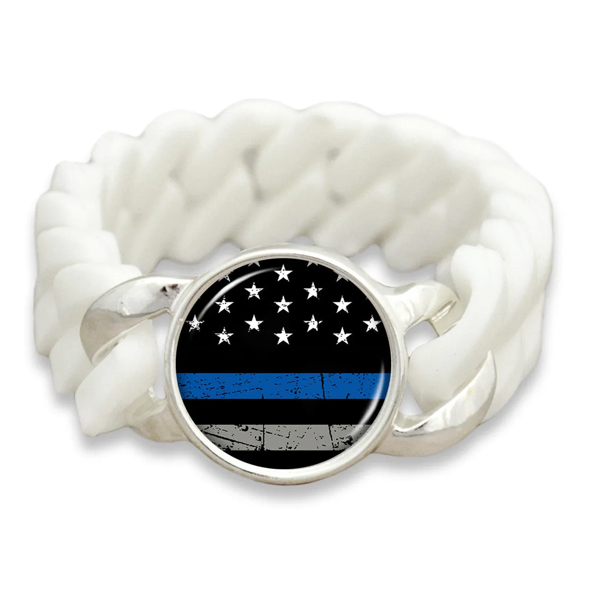 Thin Blue Line Flag Colored Silicone Stretch Bracelet