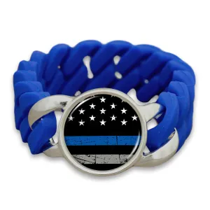 Thin Blue Line Flag Colored Silicone Stretch Bracelet