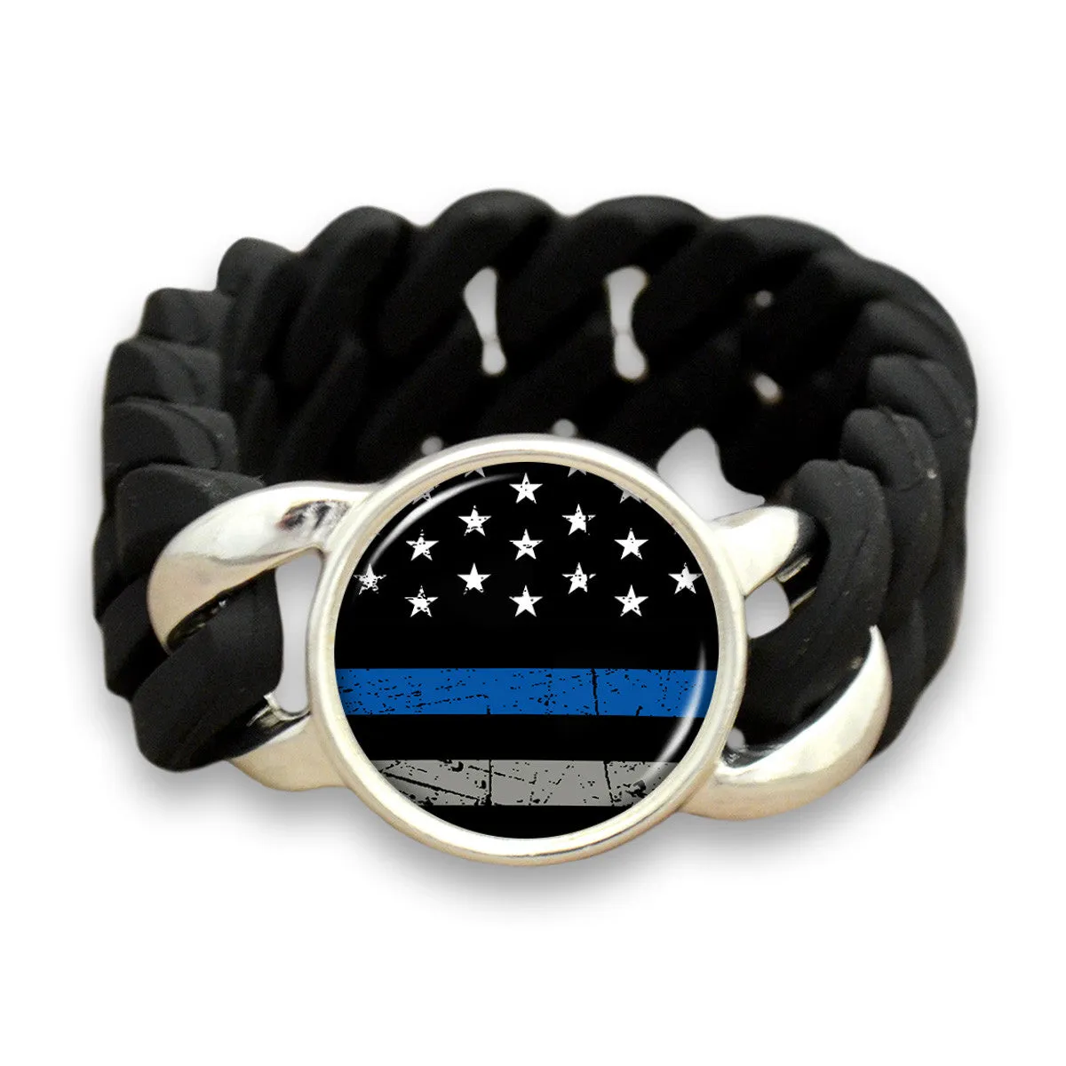 Thin Blue Line Flag Colored Silicone Stretch Bracelet