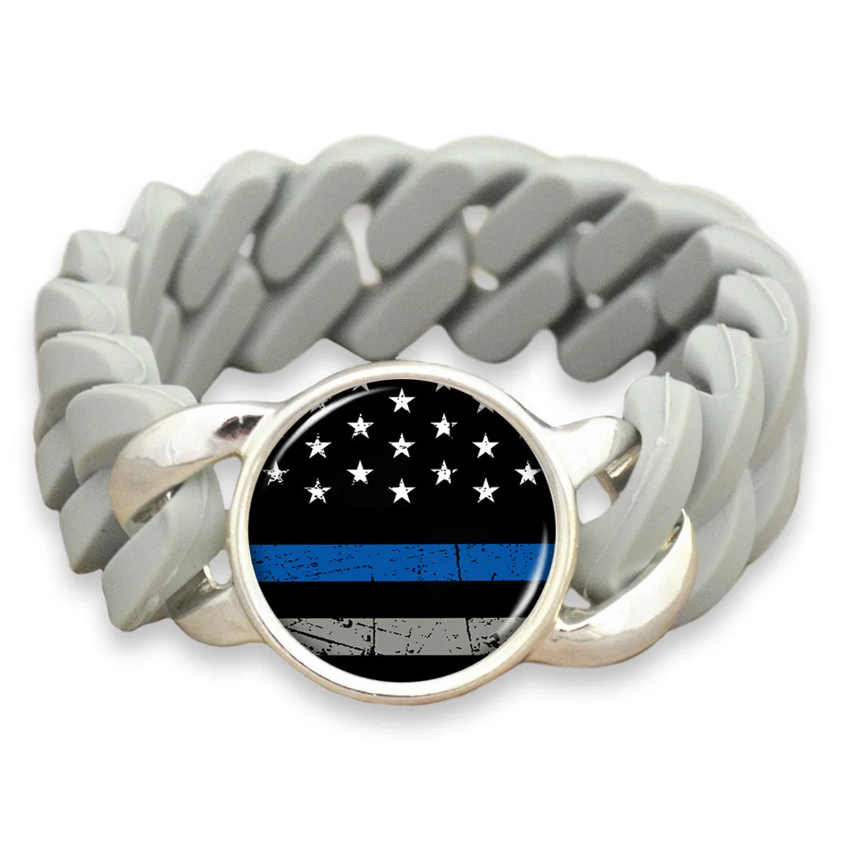 Thin Blue Line Flag Colored Silicone Stretch Bracelet