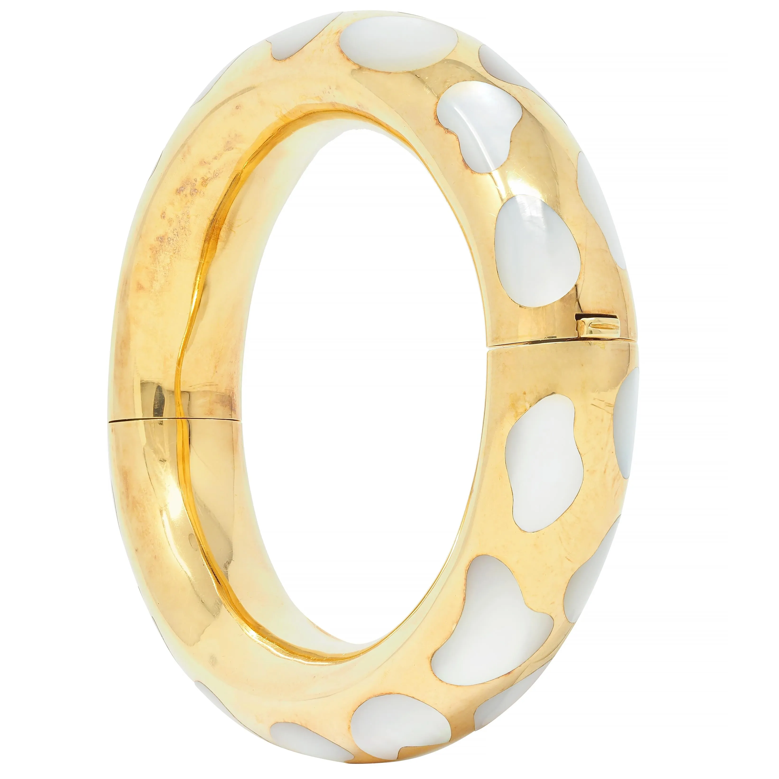 Tiffany & Co. 1985 Mother-Of-Pearl 18 Karat Yellow Gold Inlay Vintage Bangle Bracelet