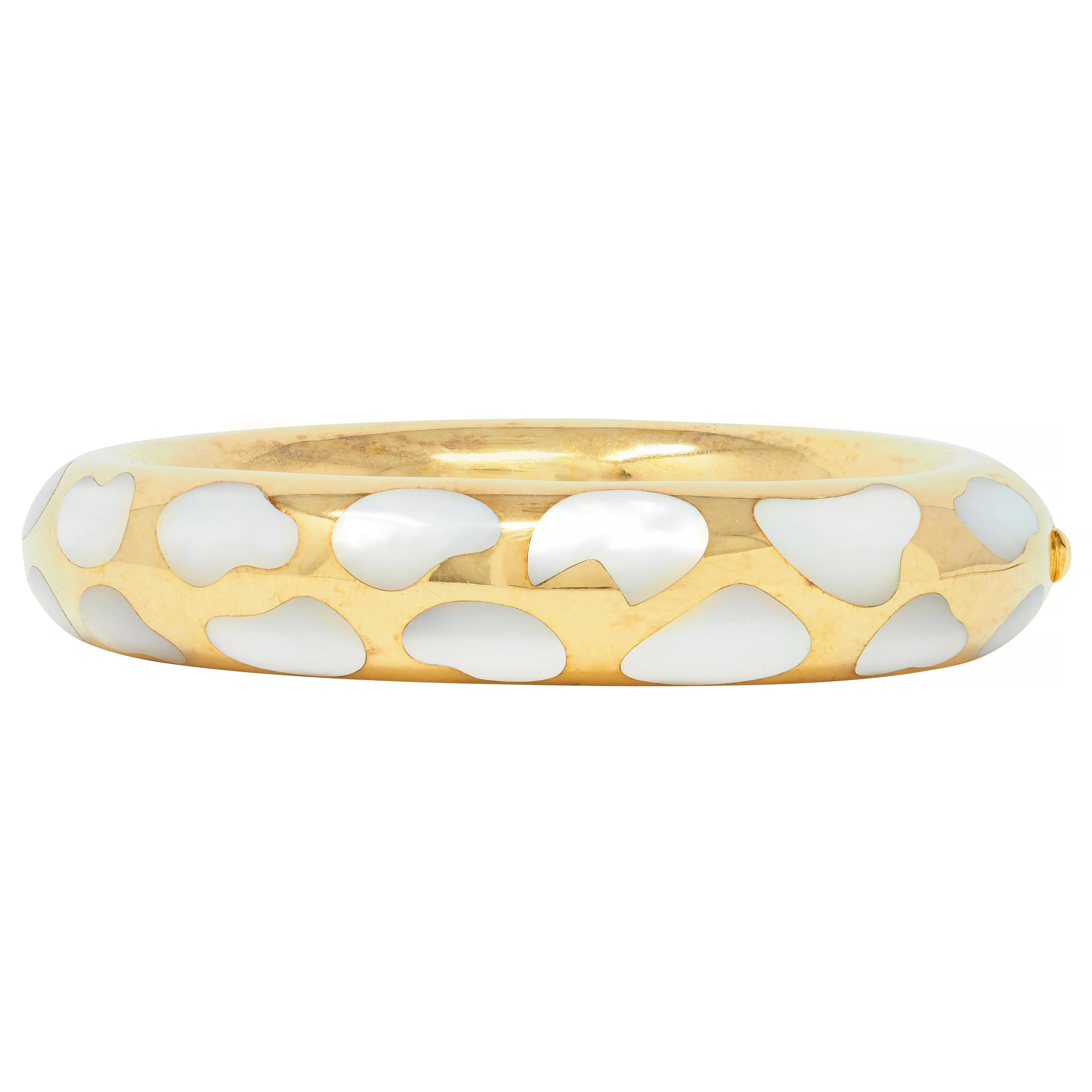 Tiffany & Co. 1985 Mother-Of-Pearl 18 Karat Yellow Gold Inlay Vintage Bangle Bracelet