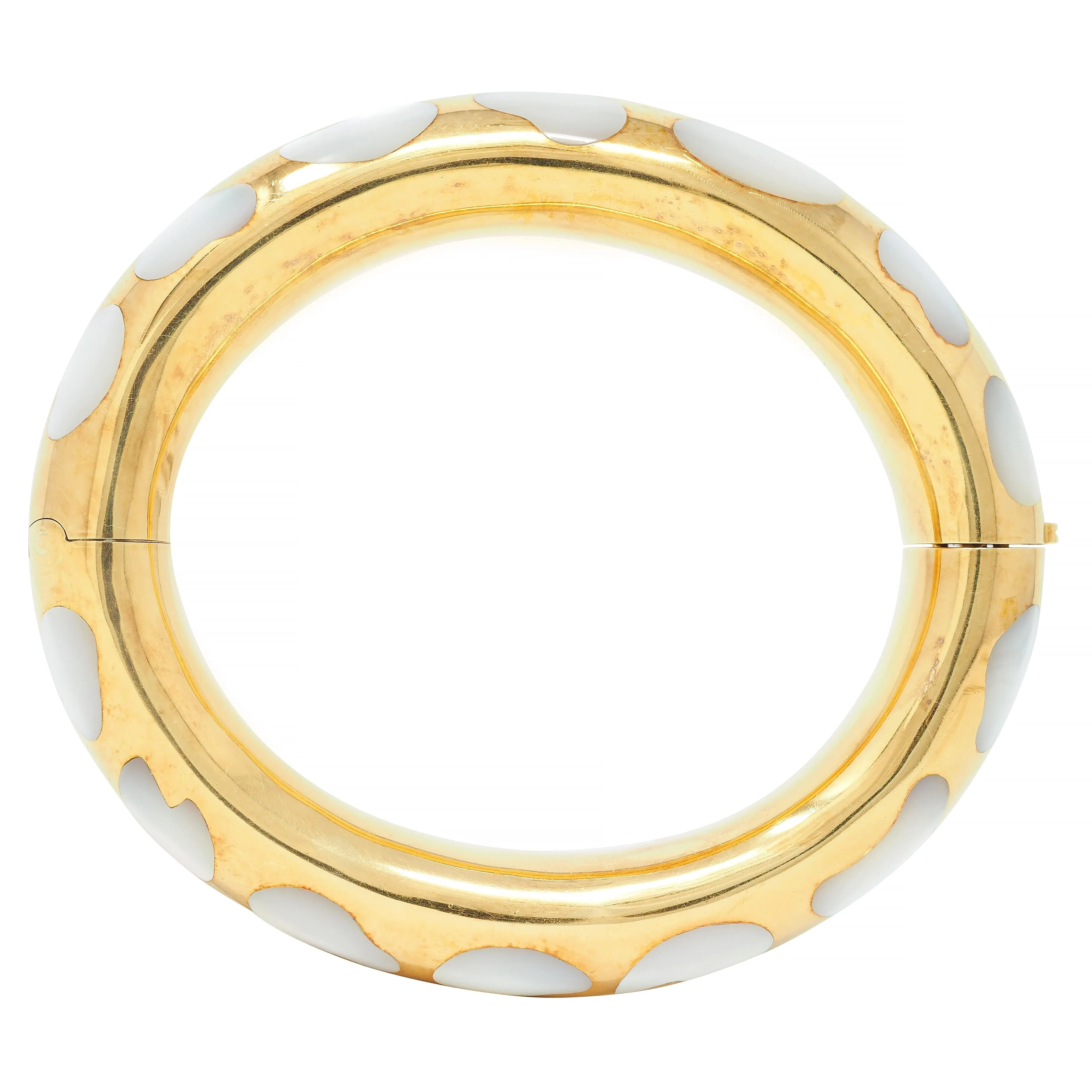 Tiffany & Co. 1985 Mother-Of-Pearl 18 Karat Yellow Gold Inlay Vintage Bangle Bracelet