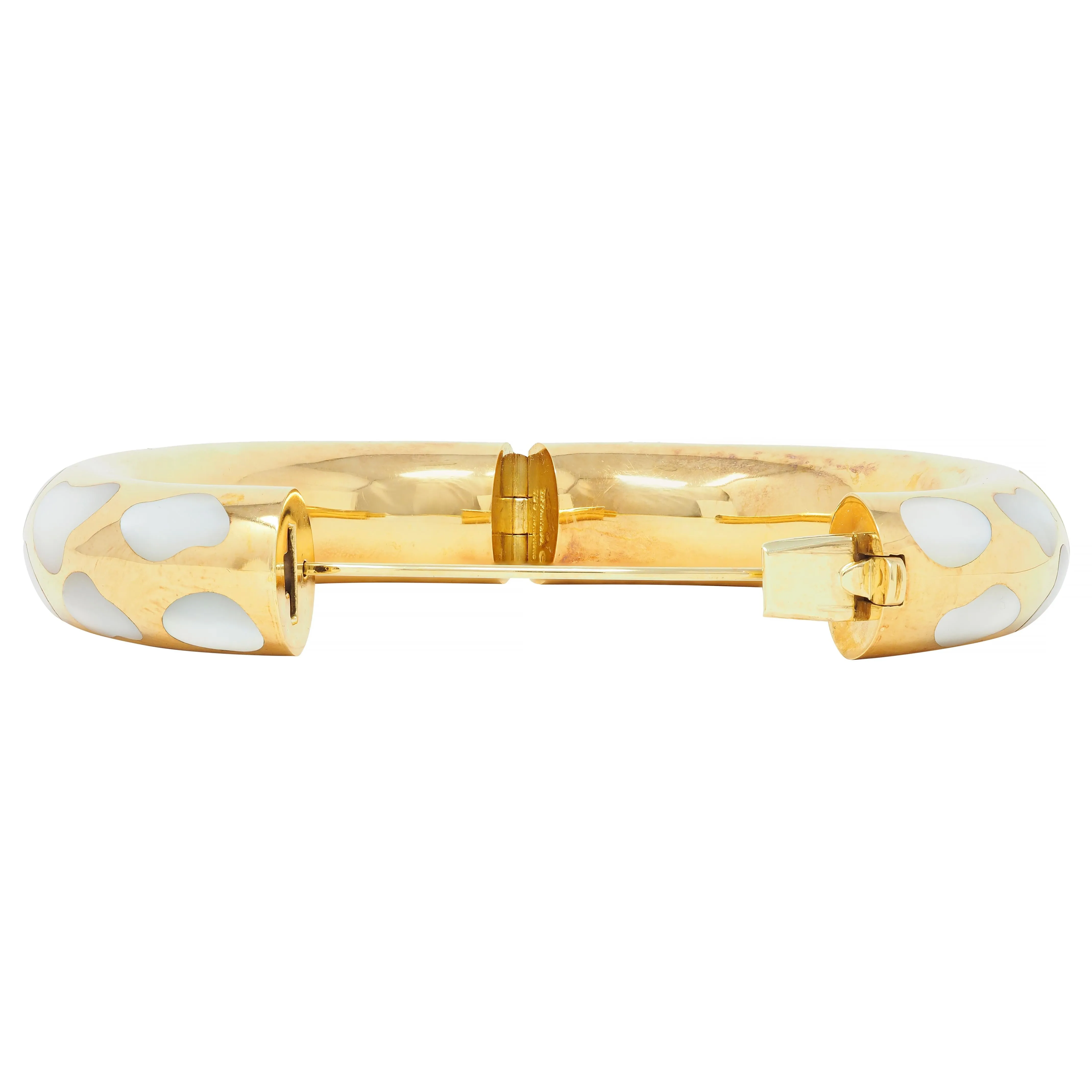 Tiffany & Co. 1985 Mother-Of-Pearl 18 Karat Yellow Gold Inlay Vintage Bangle Bracelet