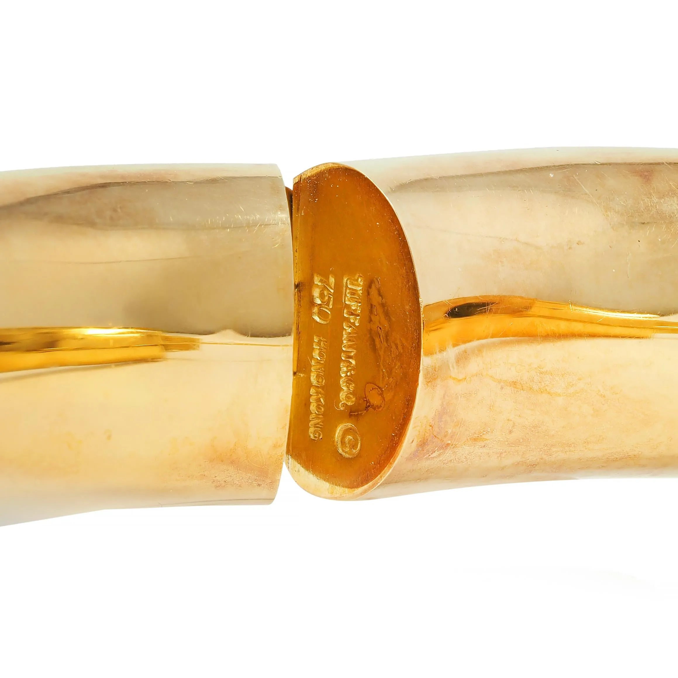 Tiffany & Co. 1985 Mother-Of-Pearl 18 Karat Yellow Gold Inlay Vintage Bangle Bracelet