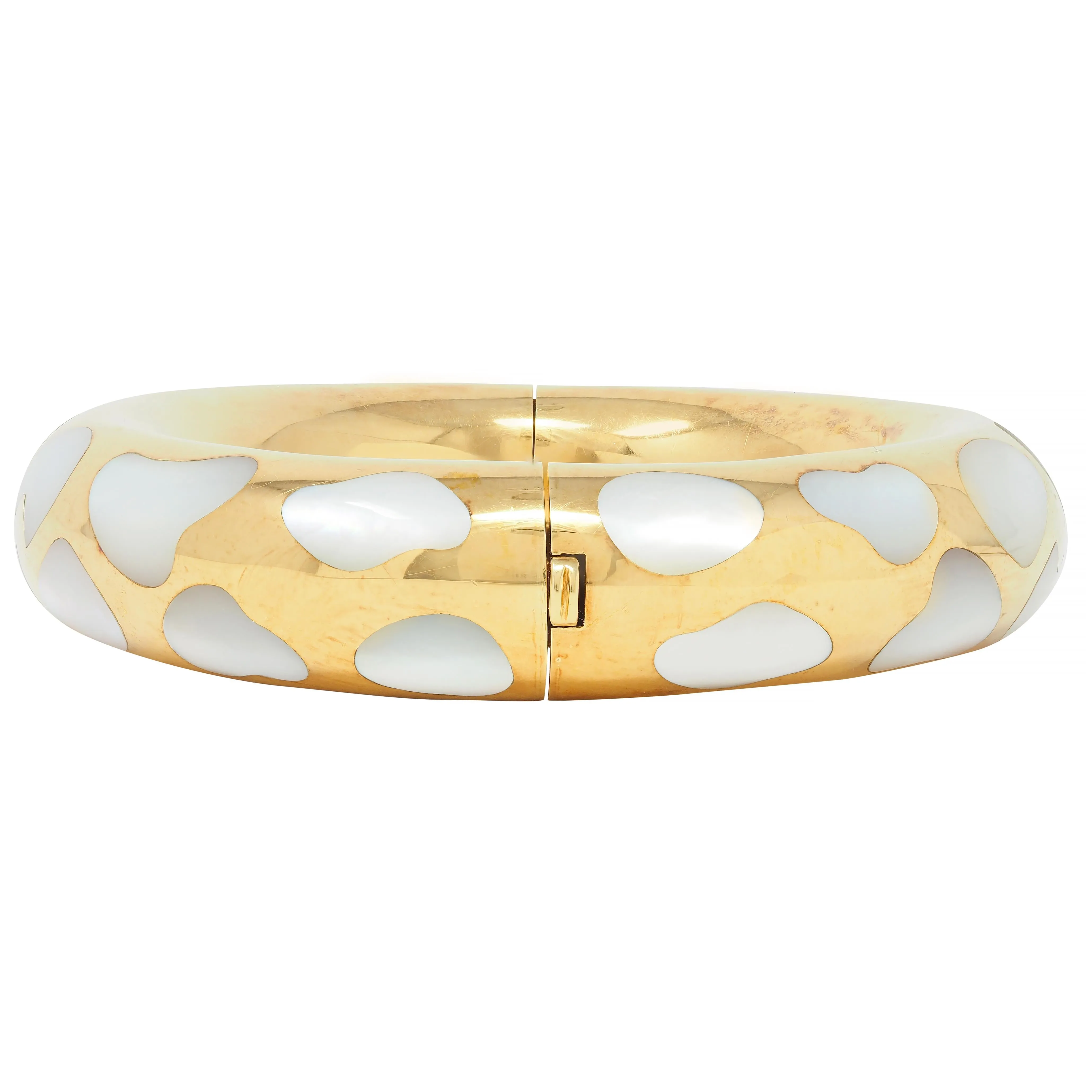 Tiffany & Co. 1985 Mother-Of-Pearl 18 Karat Yellow Gold Inlay Vintage Bangle Bracelet