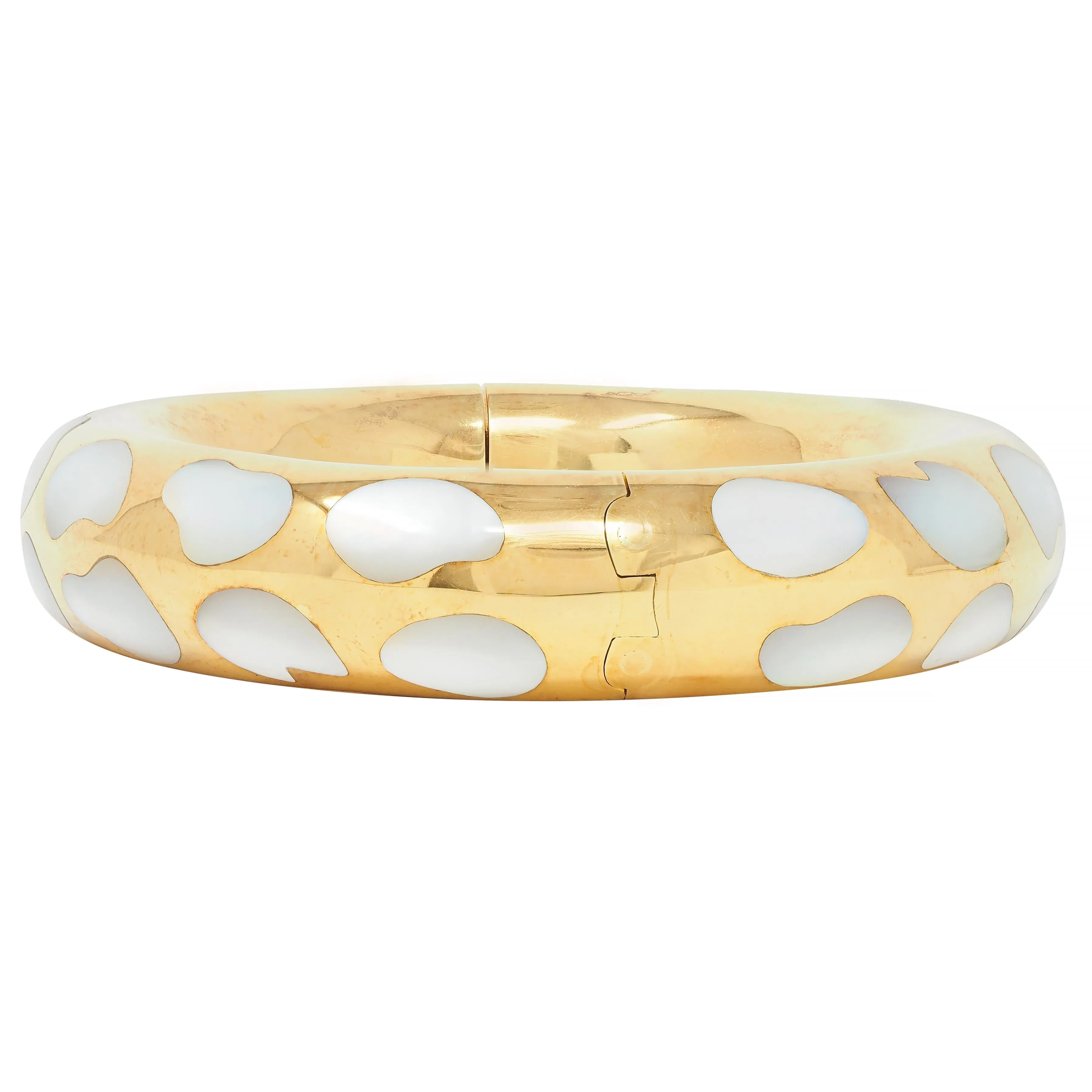 Tiffany & Co. 1985 Mother-Of-Pearl 18 Karat Yellow Gold Inlay Vintage Bangle Bracelet