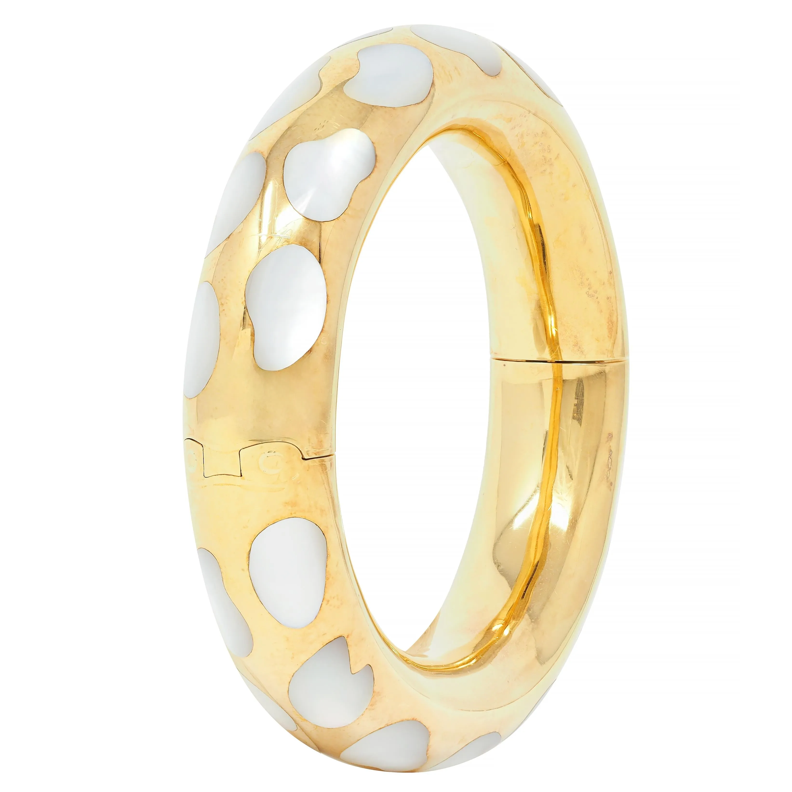 Tiffany & Co. 1985 Mother-Of-Pearl 18 Karat Yellow Gold Inlay Vintage Bangle Bracelet