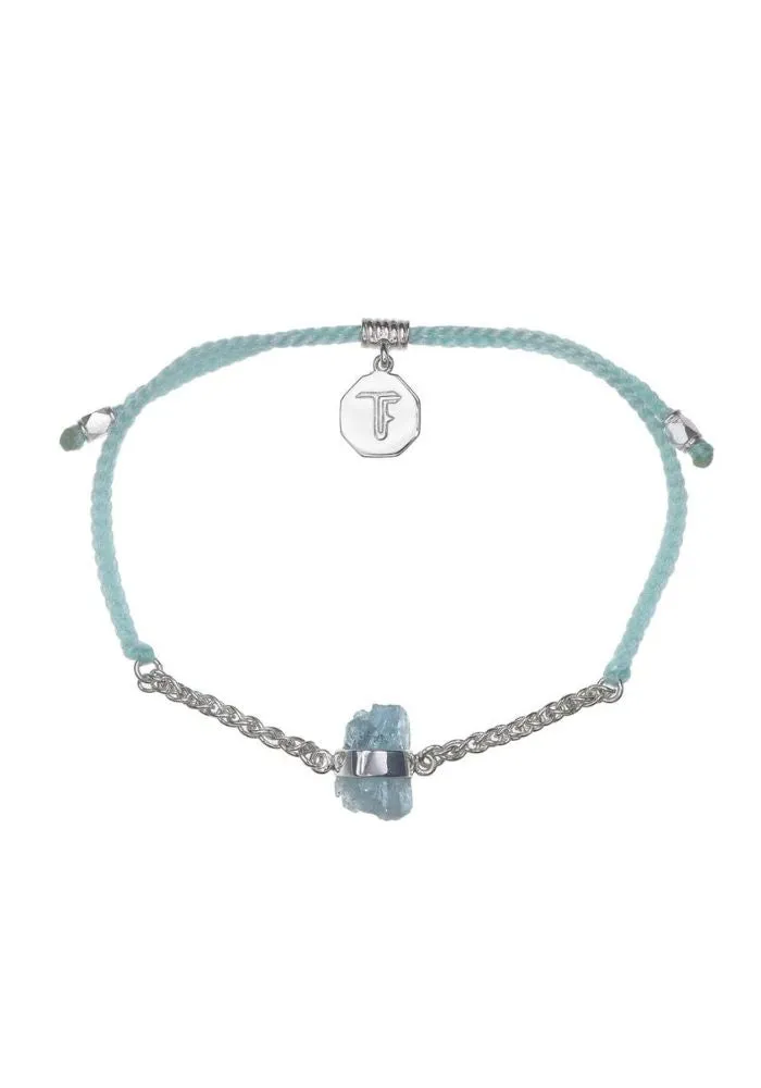 Tiger Frame Chain & Cord Crystal Silver Bracelet- Aquamarine