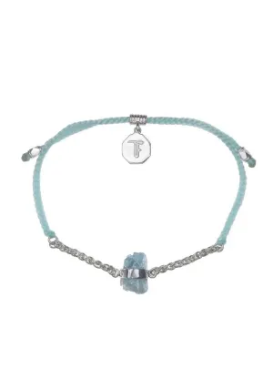 Tiger Frame Chain & Cord Crystal Silver Bracelet- Aquamarine