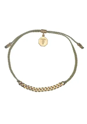Tiger Frame Simple Chain & Cord Gold Bracelet- Sage Green