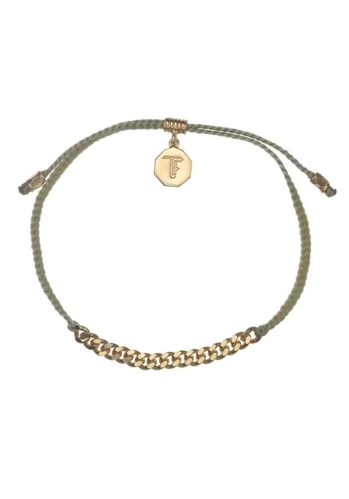 Tiger Frame Simple Chain & Cord Gold Bracelet- Sage Green