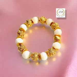 Timeless 22k Gold Vermeil Bali Beads & Alabaster Gemstone Bracelet