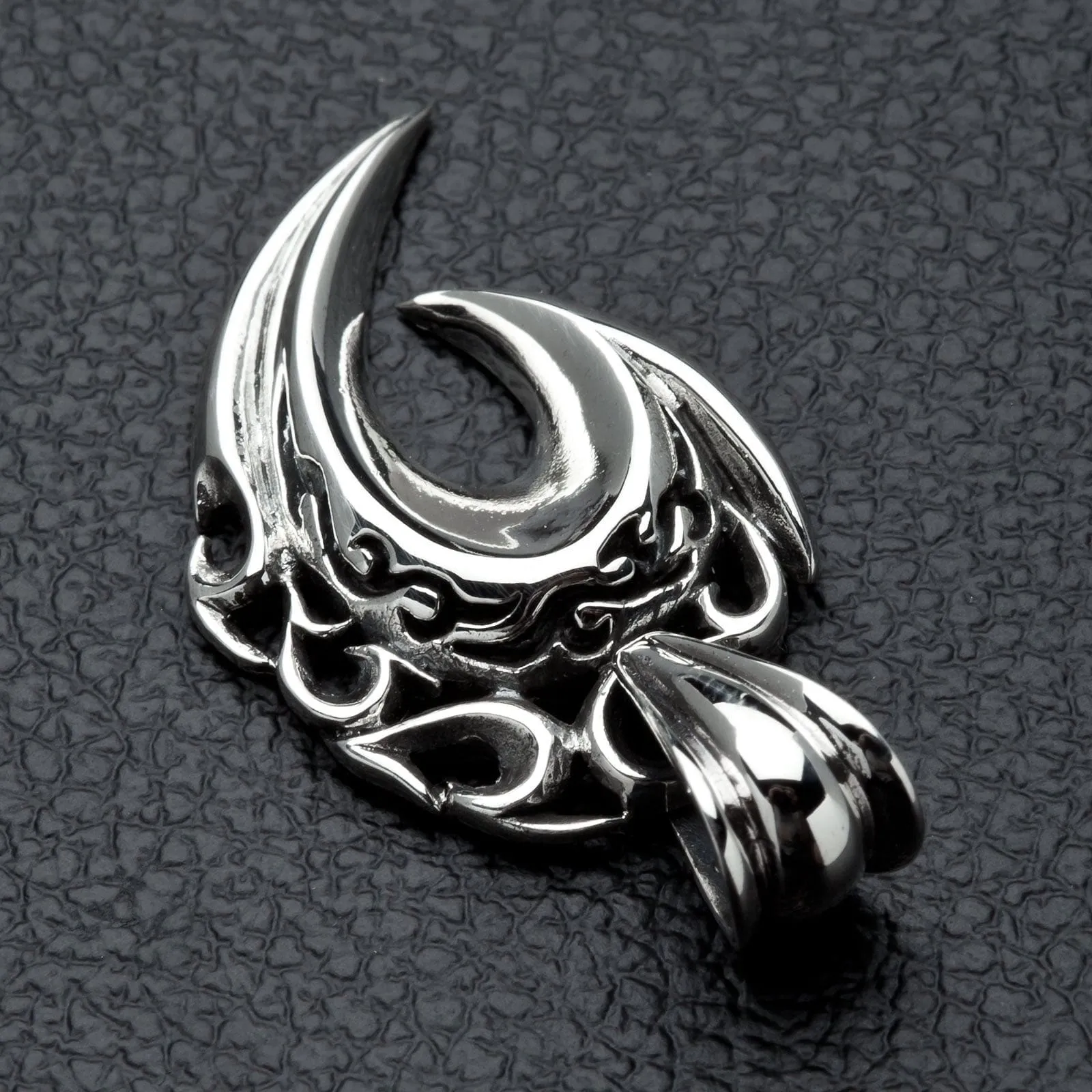 Tribal Fang Fishhook Sterling Silver Biker Pendant