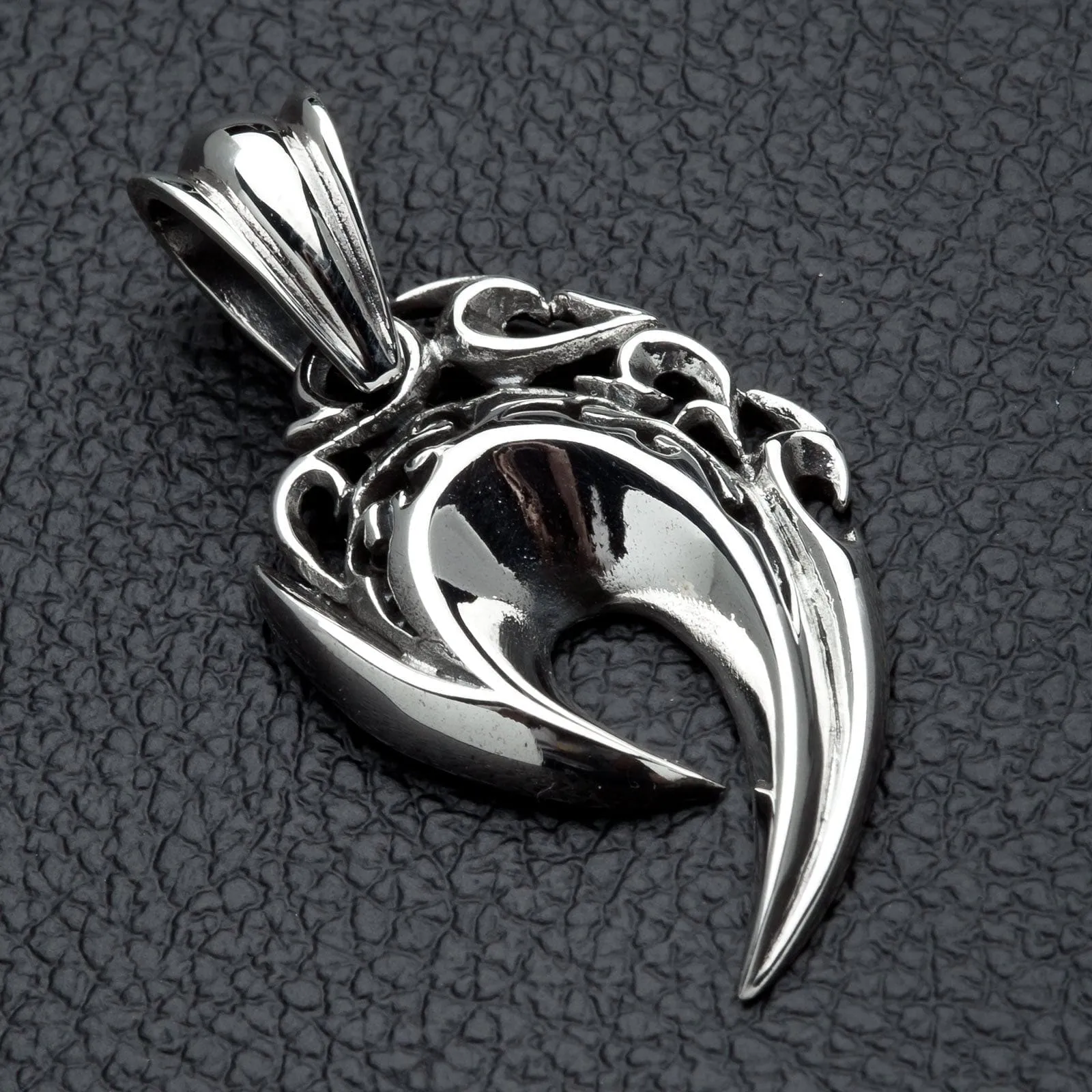 Tribal Fang Fishhook Sterling Silver Biker Pendant