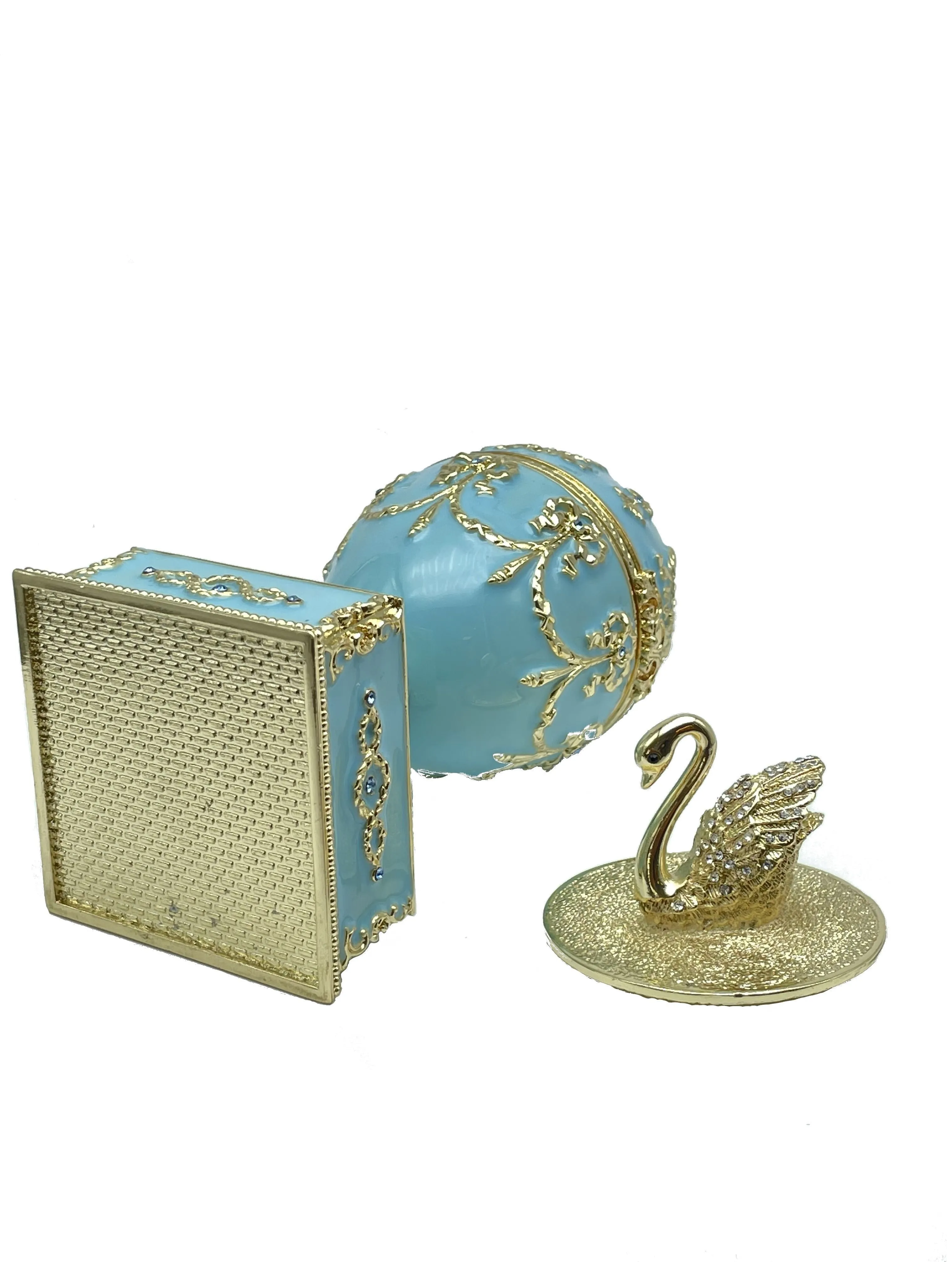 Turquoise Faberge Egg with Swan Inside