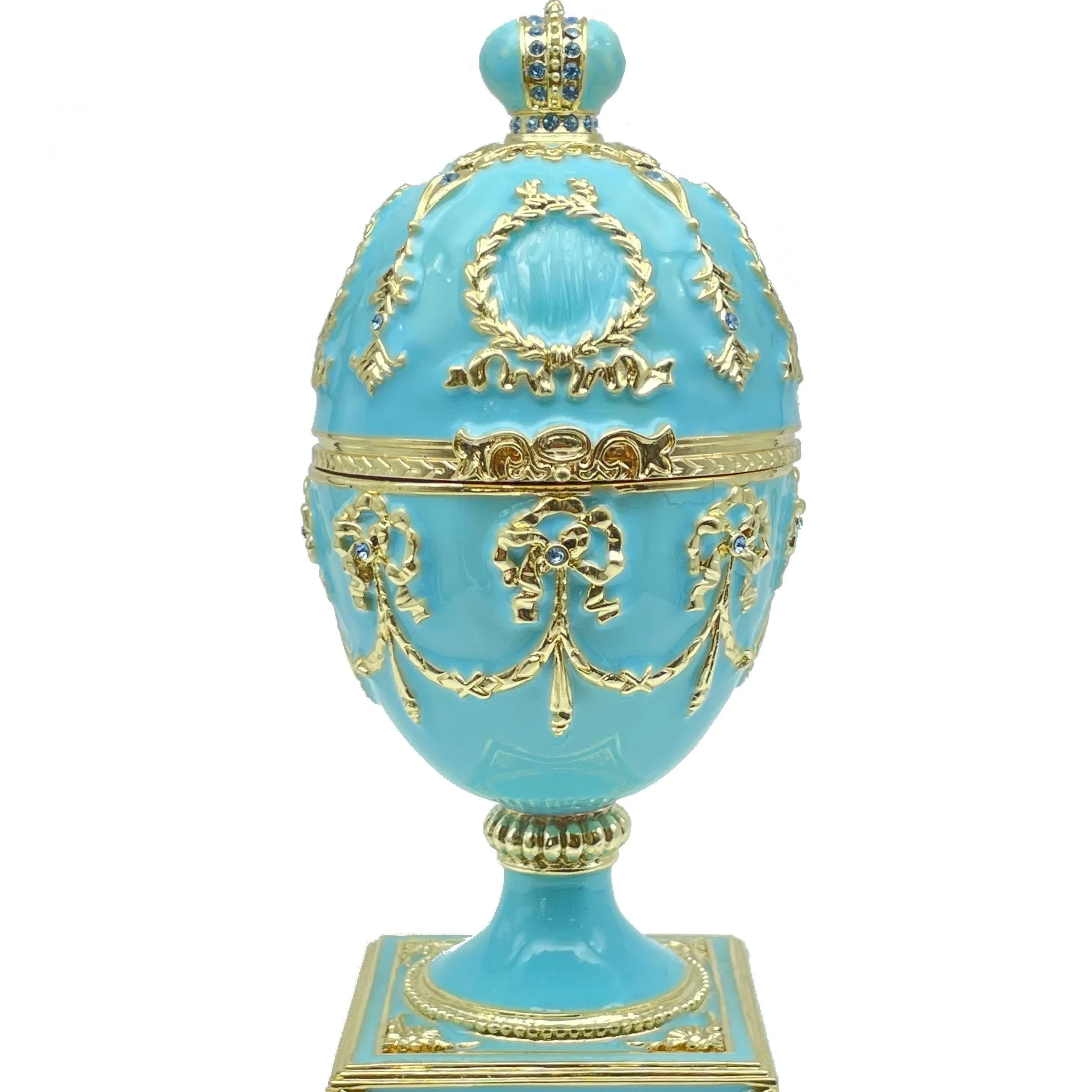 Turquoise Faberge Egg with Swan Inside