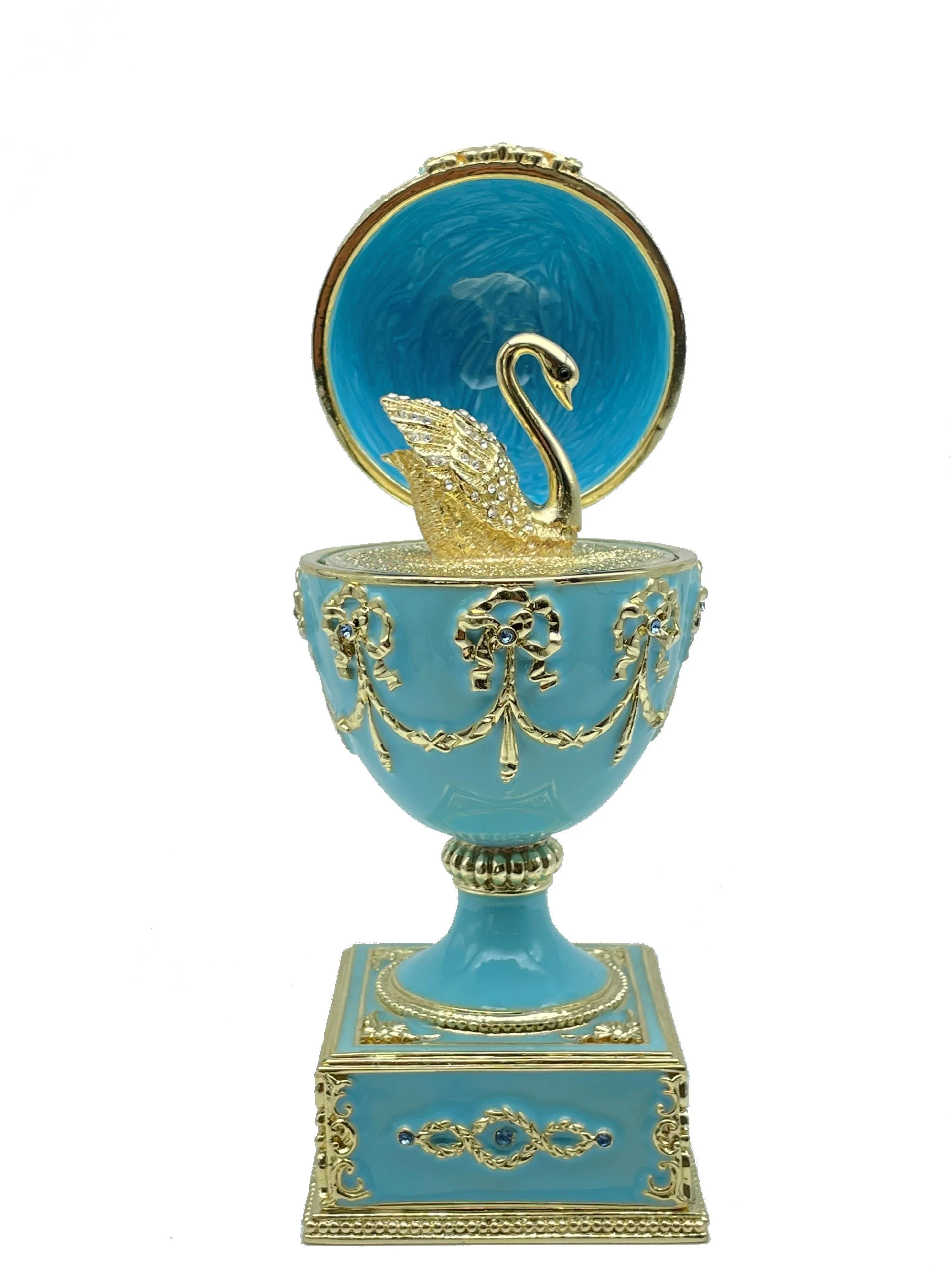 Turquoise Faberge Egg with Swan Inside