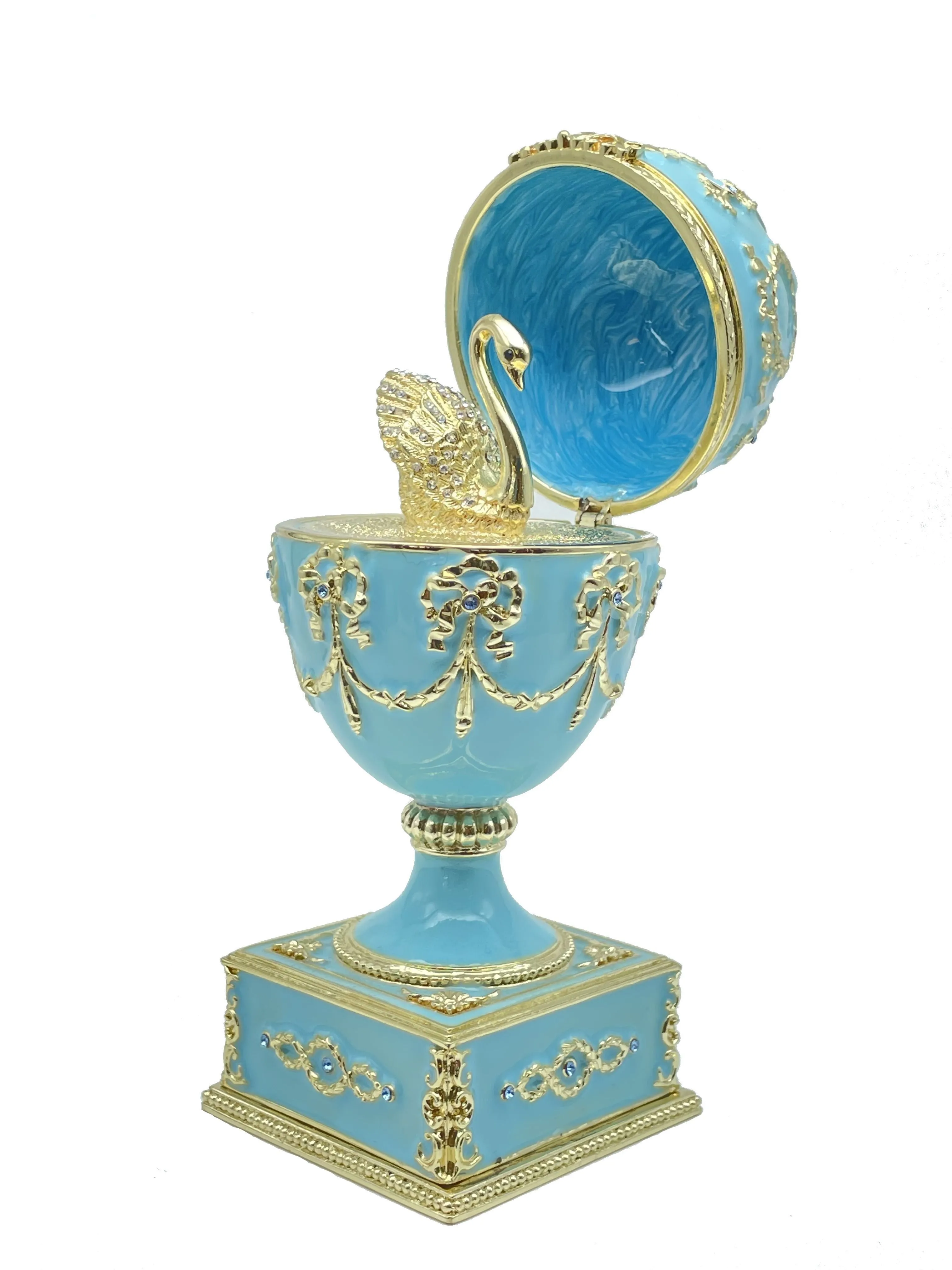 Turquoise Faberge Egg with Swan Inside