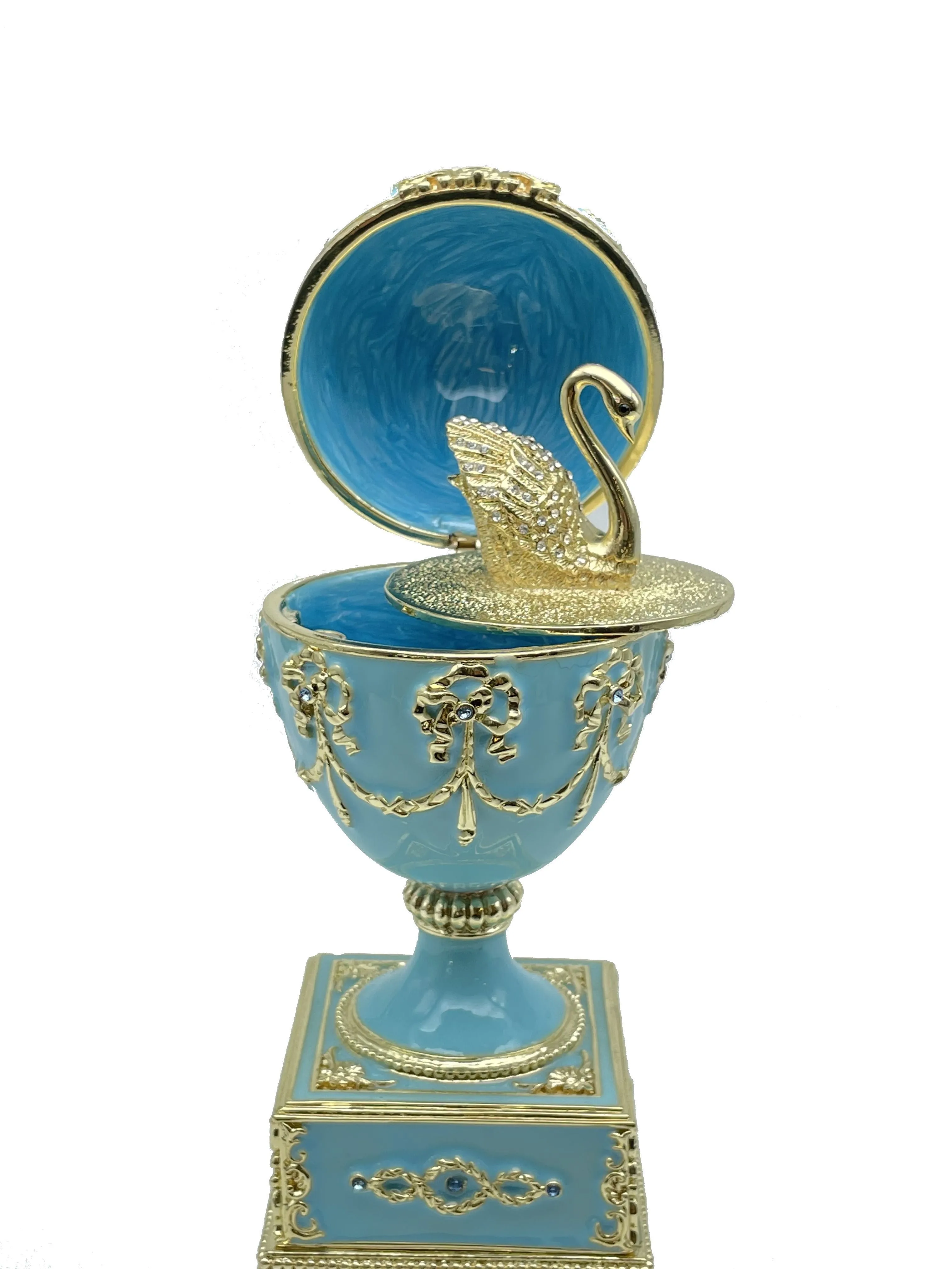 Turquoise Faberge Egg with Swan Inside