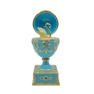 Turquoise Faberge Egg with Swan Inside