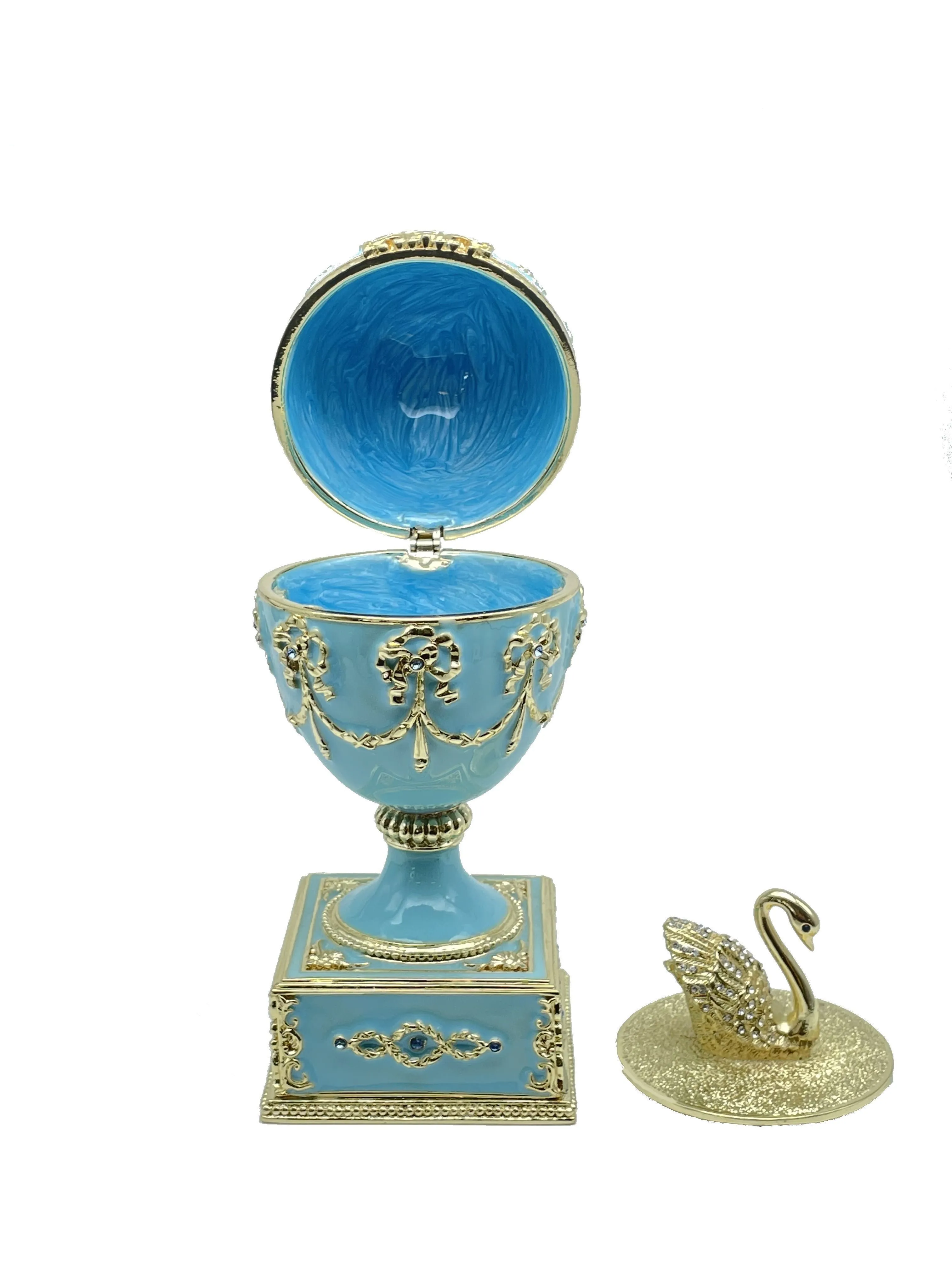 Turquoise Faberge Egg with Swan Inside