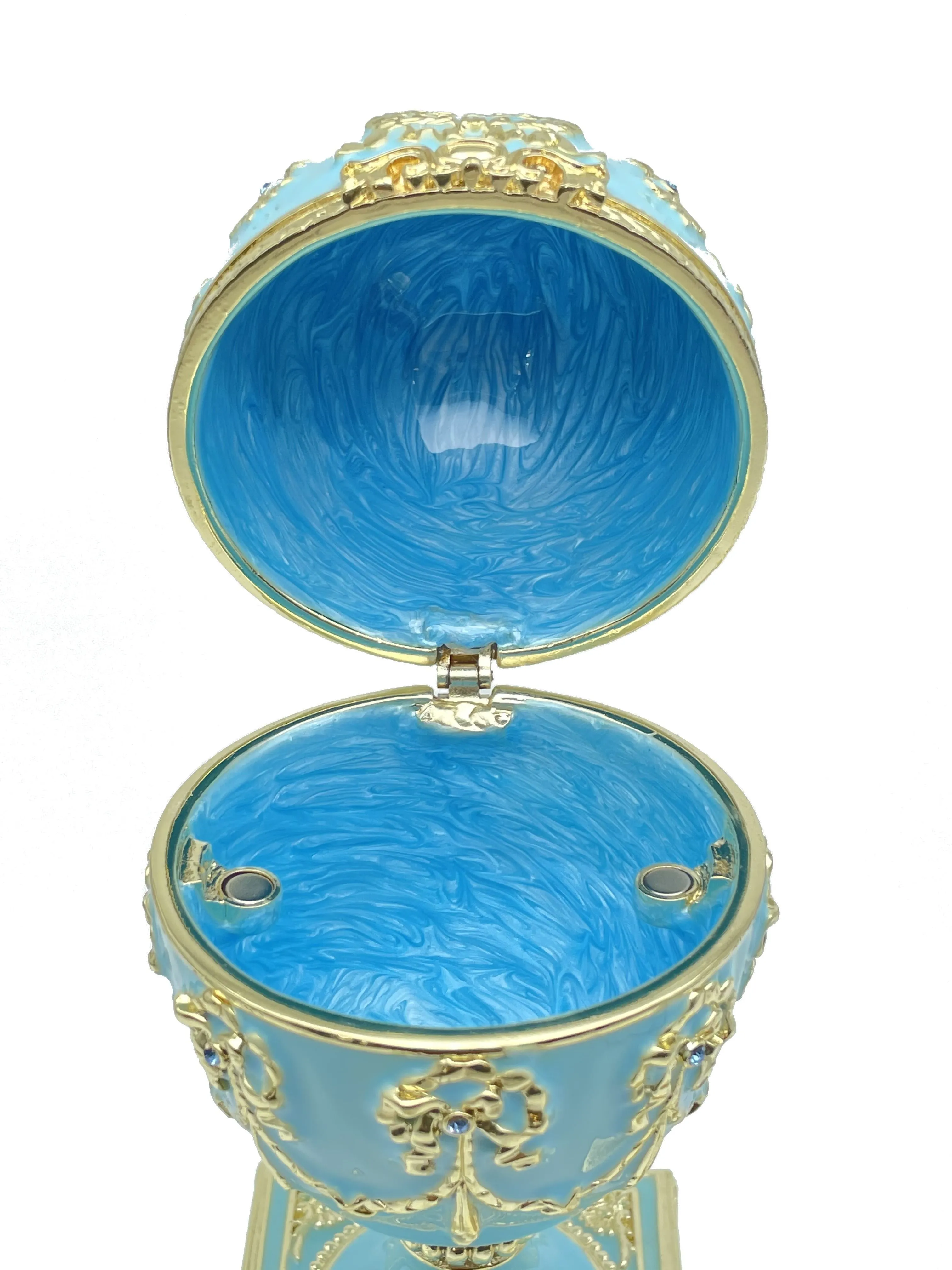 Turquoise Faberge Egg with Swan Inside