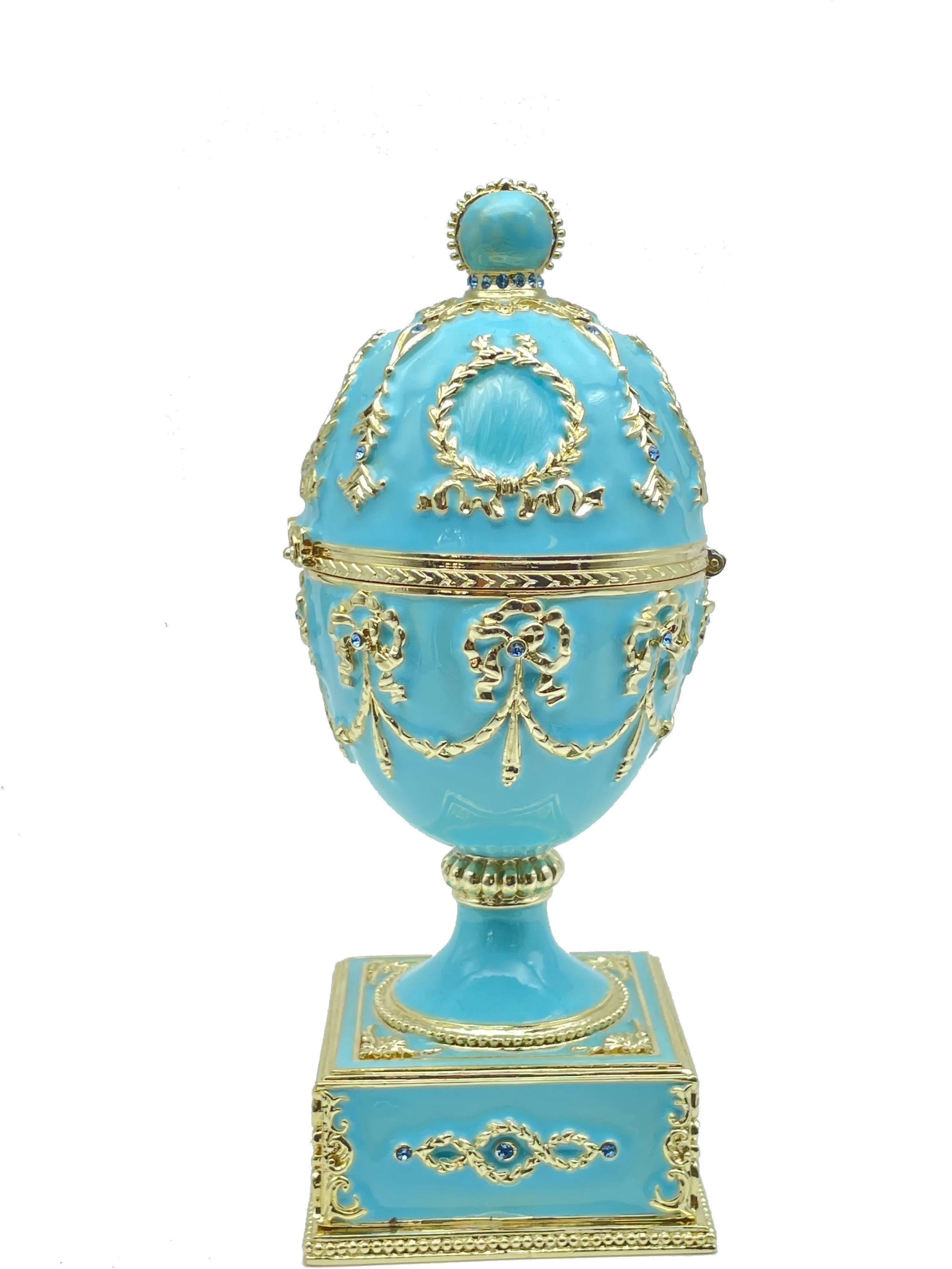 Turquoise Faberge Egg with Swan Inside
