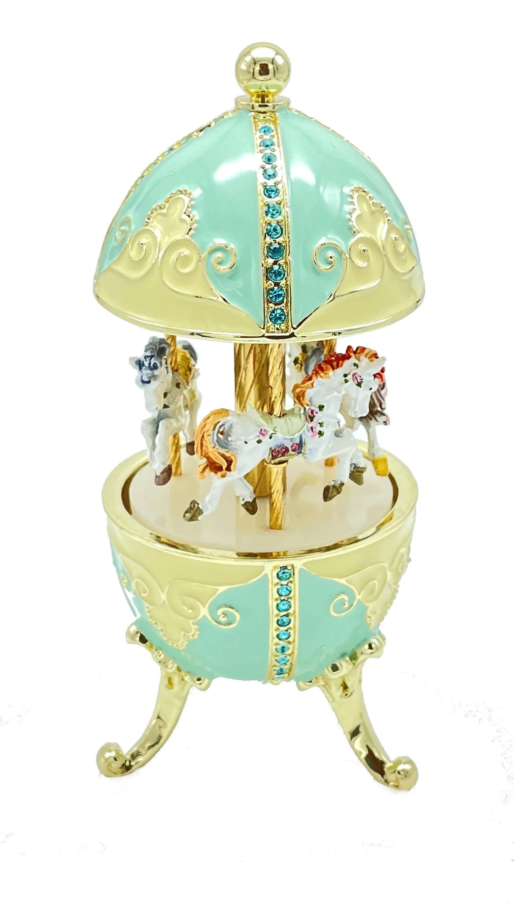 Turquoise Musical Carousel with Royal Horses Waltz of the Flowers by Tchaikovsky