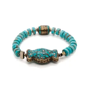 Turquoise Stone Beaded Nepal Mantra Bracelet