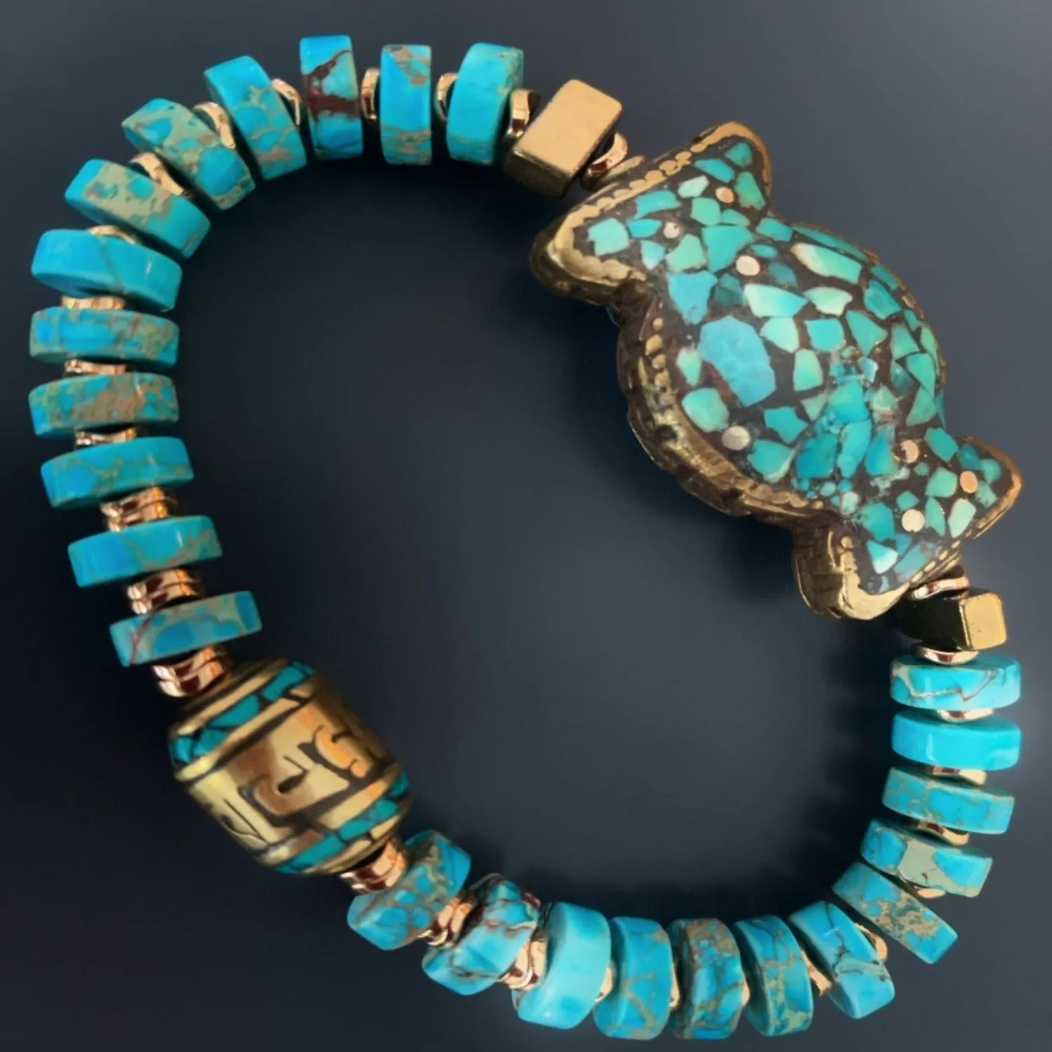 Turquoise Stone Beaded Nepal Mantra Bracelet